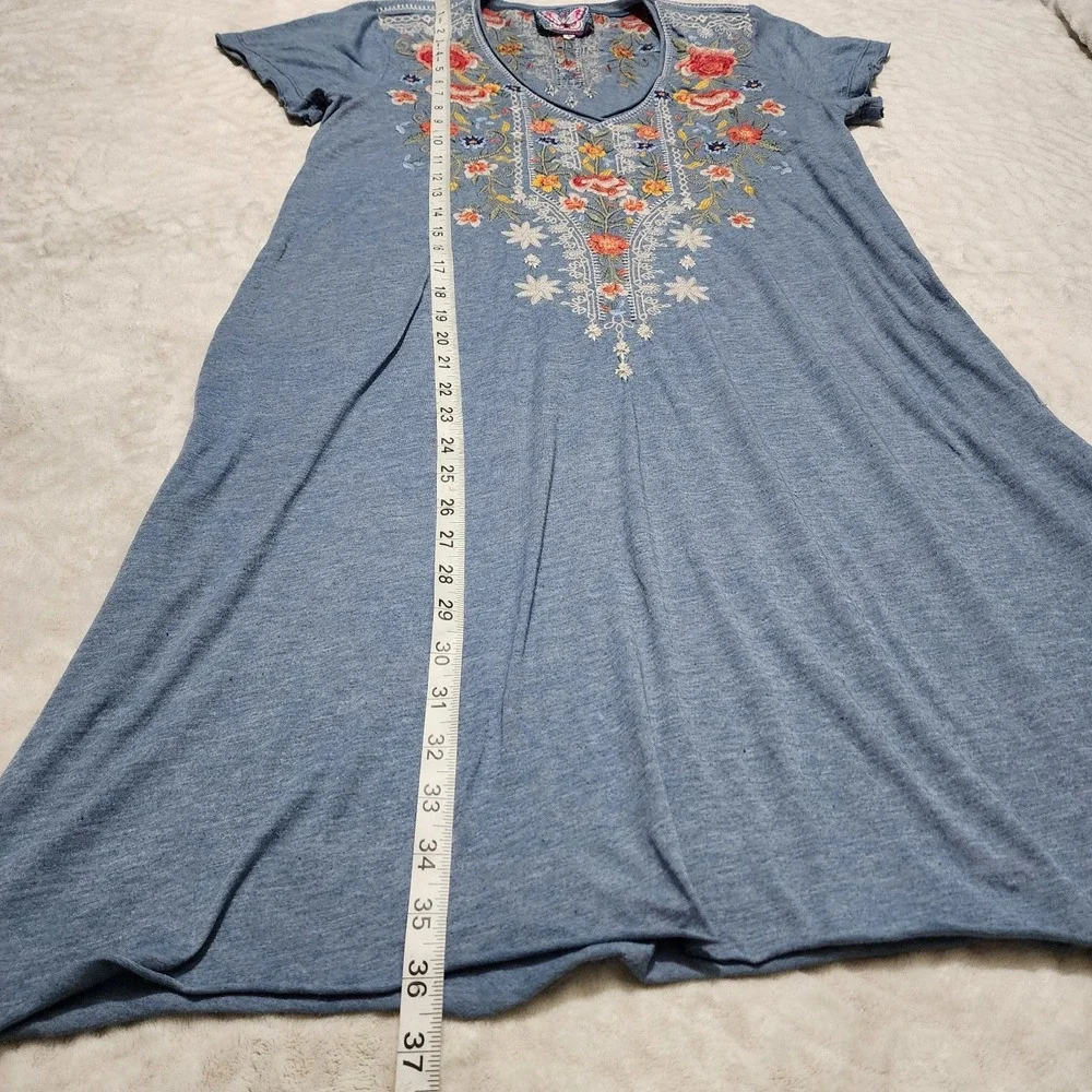 Johnny Was Women's Drape embroidered tunic dress Size S Blue Bohemian Beachy